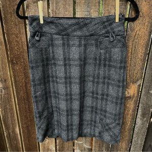 Tulle Wool Blend Plaid Skirt In Charcoal Gray Sz S